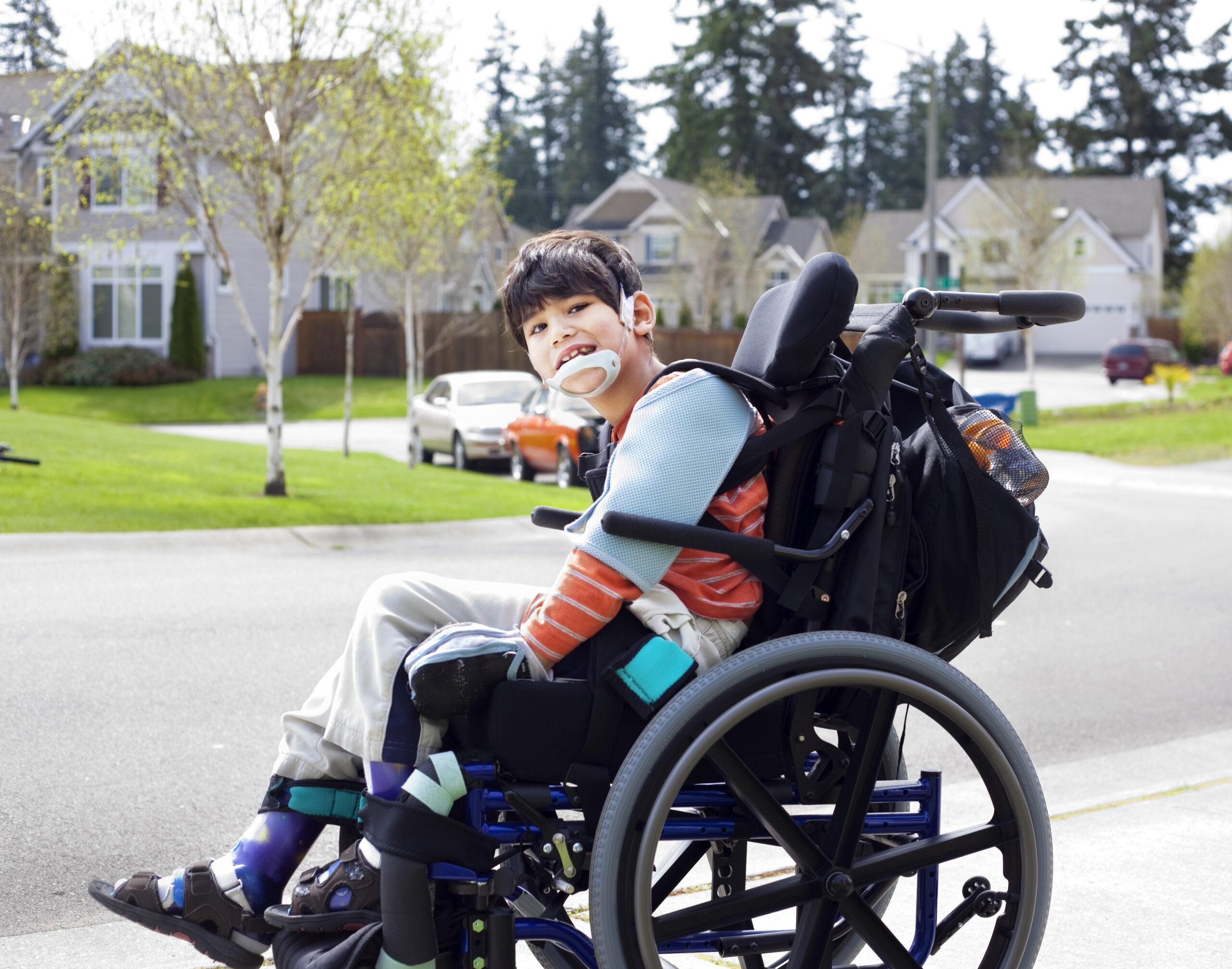 Child with cerebral palsy in wheelchair